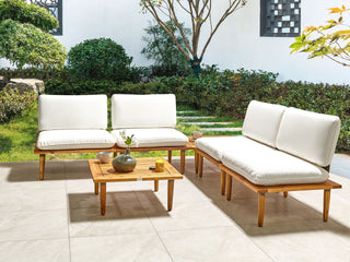 Garden Sofa Set Off-White Cushions Certified Acacia Wood Modern Outdoor 4 Seater Armchairs 1 Table Beliani - Sofa In Store