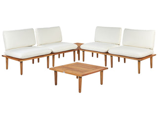 Garden Sofa Set Off-White Cushions Certified Acacia Wood Modern Outdoor 4 Seater Armchairs 1 Table Beliani - Sofa In Store