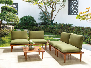 Garden Sofa Set Olive Green Cushions Certified Acacia Wood Modern Outdoor 4 Seater Armchairs 1 Table Beliani - Sofa In Store