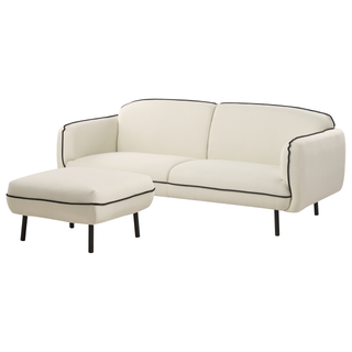 3 Seater Sofa with Ottoman | Fabric | Light Beige | Retro Glam Design | Art Decor Style - Sofa In Store