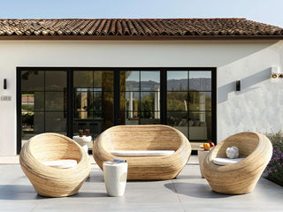 Garden Sofa Set Natural Rattan with Seat Cushions Beige 2 Seater Armchairs Indoor Outdoor Boho Style Beliani - Sofa In Store