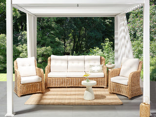 Garden Conversation Set Natural with White Cushions Rattan Outdoor 3 Seater Sofa 2 Armchairs Beliani - Sofa In Store