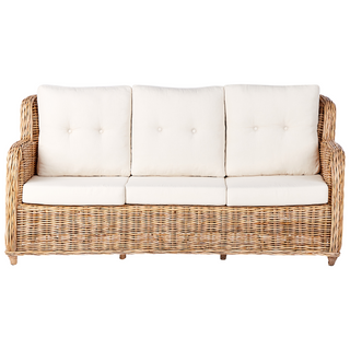 Garden Conversation Set Natural with White Cushions Rattan Outdoor 3 Seater Sofa 2 Armchairs Beliani - Sofa In Store