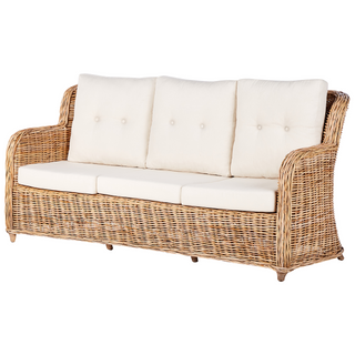 Garden Conversation Set Natural with White Cushions Rattan Outdoor 3 Seater Sofa 2 Armchairs Beliani - Sofa In Store