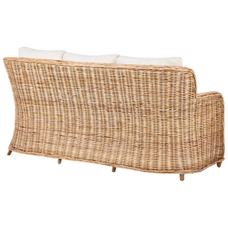 Garden Conversation Set Natural with White Cushions Rattan Outdoor 3 Seater Sofa 2 Armchairs Beliani - Sofa In Store
