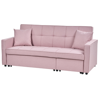 Sofa Bed Pink Sleeping Function Upholstered Extra Pillows 3 Seater Modern Style Bedroom Beliani - Sofa In Store