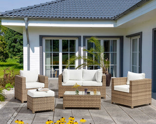 5 Piece Garden Sofa Set | Rattan | Beige | Loveseat with Cushions | Outdoor Collection - Sofa In Store
