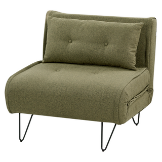Small Sofa Bed Olive Green Fabric 1 Seater Fold-Out Sleeper Armless With Cushion Metal Black Legs Glamour Beliani