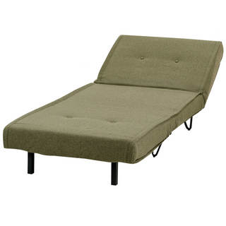 Small Sofa Bed Olive Green Fabric 1 Seater Fold-Out Sleeper Armless With Cushion Metal Black Legs Glamour Beliani