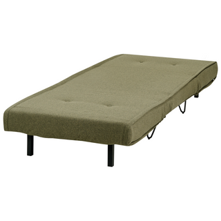 Small Sofa Bed Olive Green Fabric 1 Seater Fold-Out Sleeper Armless With Cushion Metal Black Legs Glamour Beliani