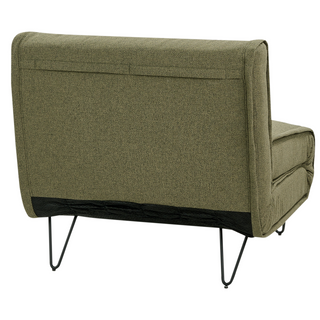 Small Sofa Bed Olive Green Fabric 1 Seater Fold-Out Sleeper Armless With Cushion Metal Black Legs Glamour Beliani