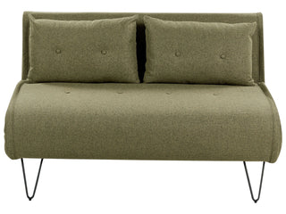 Sofa Bed Olive Green Polyester Fabric 2 Seater Fold-Out Sleeper Armless With 2 Cushions Metal Black Legs Glamour Beliani - Sofa In Store