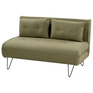 Sofa Bed Olive Green Polyester Fabric 2 Seater Fold-Out Sleeper Armless With 2 Cushions Metal Black Legs Glamour Beliani - Sofa In Store