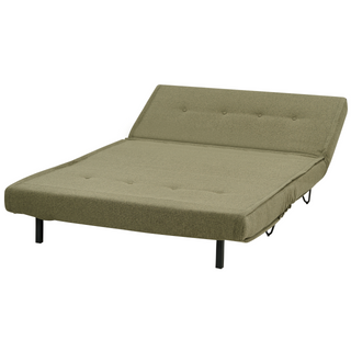 Sofa Bed Olive Green Polyester Fabric 2 Seater Fold-Out Sleeper Armless With 2 Cushions Metal Black Legs Glamour Beliani - Sofa In Store