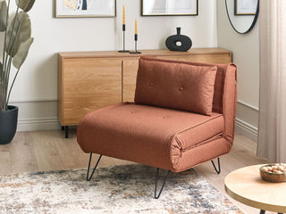 Small Sofa Bed Orange Fabric 1 Seater Fold-Out Sleeper Armless With Cushion Metal Black Legs Glamour Beliani
