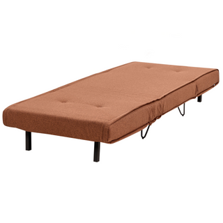 Small Sofa Bed Orange Fabric 1 Seater Fold-Out Sleeper Armless With Cushion Metal Black Legs Glamour Beliani