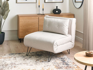 Small Sofa Bed Light Beige Fabric 1 Seater Fold-Out Sleeper Armless With Cushion Metal Black Legs Glamour Beliani