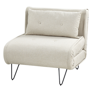 Small Sofa Bed Light Beige Fabric 1 Seater Fold-Out Sleeper Armless With Cushion Metal Black Legs Glamour Beliani