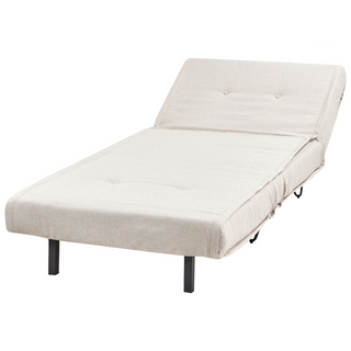Small Sofa Bed Light Beige Fabric 1 Seater Fold-Out Sleeper Armless With Cushion Metal Black Legs Glamour Beliani