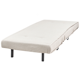 Small Sofa Bed Light Beige Fabric 1 Seater Fold-Out Sleeper Armless With Cushion Metal Black Legs Glamour Beliani