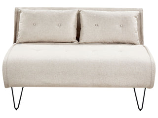 Sofa Bed Light Beige Polyester Fabric 2 Seater Fold-Out Sleeper Armless With 2 Cushions Metal Black Legs Glamour Beliani - Sofa In Store