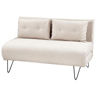 Sofa Bed Light Beige Polyester Fabric 2 Seater Fold-Out Sleeper Armless With 2 Cushions Metal Black Legs Glamour Beliani - Sofa In Store