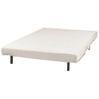Sofa Bed Light Beige Polyester Fabric 2 Seater Fold-Out Sleeper Armless With 2 Cushions Metal Black Legs Glamour Beliani - Sofa In Store