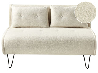 Sofa Bed Light Beige Boucle 2 Seater Fold-Out Sleeper Armless With 2 Cushions Metal Black Legs Glamour Beliani - Sofa In Store