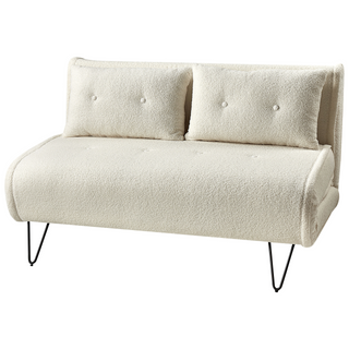 Sofa Bed Light Beige Boucle 2 Seater Fold-Out Sleeper Armless With 2 Cushions Metal Black Legs Glamour Beliani - Sofa In Store