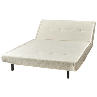 Sofa Bed Light Beige Boucle 2 Seater Fold-Out Sleeper Armless With 2 Cushions Metal Black Legs Glamour Beliani - Sofa In Store