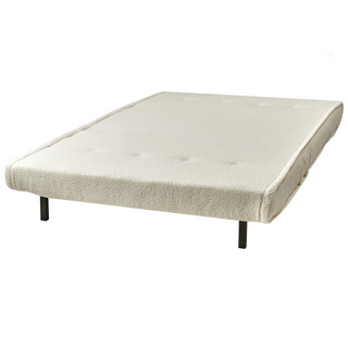 Sofa Bed Light Beige Boucle 2 Seater Fold-Out Sleeper Armless With 2 Cushions Metal Black Legs Glamour Beliani - Sofa In Store