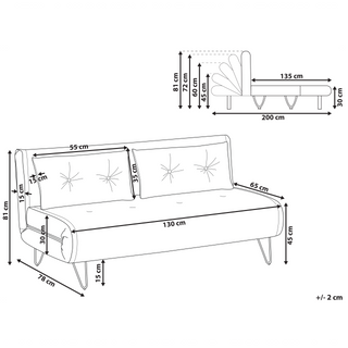 Sofa Bed Light Beige Boucle 2 Seater Fold-Out Sleeper Armless With 2 Cushions Metal Black Legs Glamour Beliani - Sofa In Store