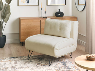 Small Sofa Bed Light Beige Boucle 1 Seater Fold-Out Sleeper Armless With Cushion Metal Black Legs Glamour Beliani