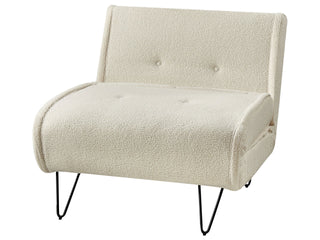 Small Sofa Bed Light Beige Boucle 1 Seater Fold-Out Sleeper Armless With Cushion Metal Black Legs Glamour Beliani
