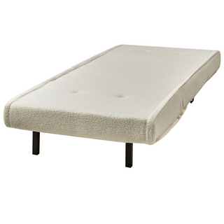 Small Sofa Bed Light Beige Boucle 1 Seater Fold-Out Sleeper Armless With Cushion Metal Black Legs Glamour Beliani