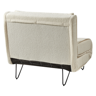 Small Sofa Bed Light Beige Boucle 1 Seater Fold-Out Sleeper Armless With Cushion Metal Black Legs Glamour Beliani