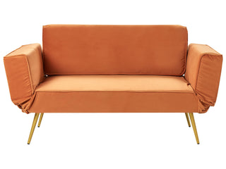 Fabric Sofa Bed Orange Adjustable Armrests Living Room Guest Bed Retro Beliani - Sofa In Store