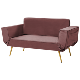 Fabric Sofa Bed Pink Adjustable Armrests Living Room Guest Bed Minimalist Beliani