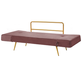 Fabric Sofa Bed Pink Adjustable Armrests Living Room Guest Bed Minimalist Beliani