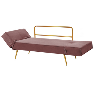 Fabric Sofa Bed Pink Adjustable Armrests Living Room Guest Bed Minimalist Beliani
