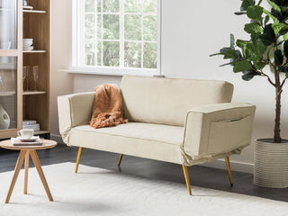 Fabric Sofa Bed Beige Adjustable Armrests Living Room Guest Bed Modern Beliani - Sofa In Store