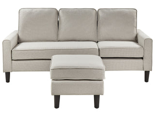 3-Seater Sofa with Ottoman Footstool | Fabric | Light Beige | Mid Century Design | Oslo - Sofa In Store