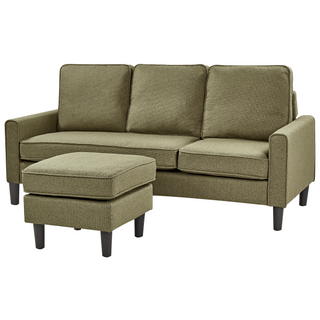 3-Seater Sofa with Ottoman Footstool | Upholstered Fabric | Green | Mid Century Design | Modern Collection - Sofa In Store