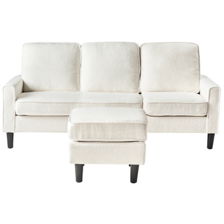 3-Seater Sofa with Ottoman Footstool | Boucle Upholstery | White | Mid Century Design | Sofa In Store - Sofa In Store