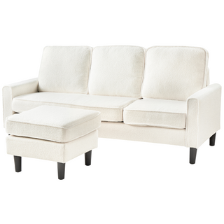 3-Seater Sofa with Ottoman Footstool | Boucle Upholstery | White | Mid Century Design | Sofa In Store - Sofa In Store