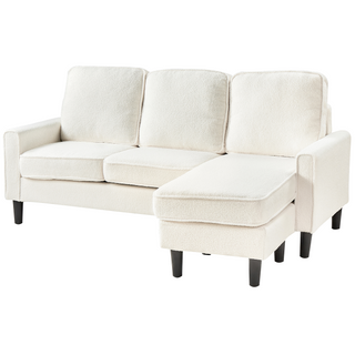 3-Seater Sofa with Ottoman Footstool | Boucle Upholstery | White | Mid Century Design | Sofa In Store - Sofa In Store