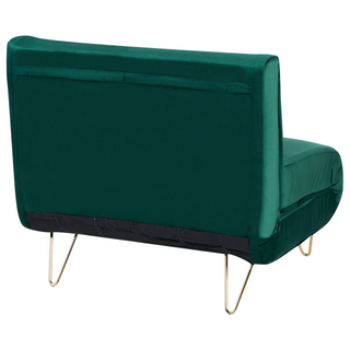 Small Sofa Bed Dark Green Velvet 1 Seater Fold-Out Sleeper Armless With Cushion Metal Gold Legs Glamour Beliani