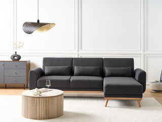 Corner Sofa Bed Black Upholstery Polyester Fabric Light Wooden Legs Pillows Modern Design Beliani - 559477 - Sofa In Store