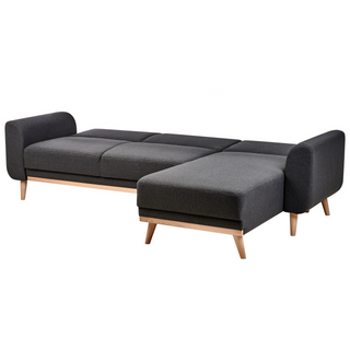 Corner Sofa Bed Black Upholstery Polyester Fabric Light Wooden Legs Pillows Modern Design Beliani - 559477 - Sofa In Store
