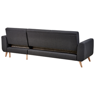 Corner Sofa Bed Black Upholstery Polyester Fabric Light Wooden Legs Pillows Modern Design Beliani - 559477 - Sofa In Store